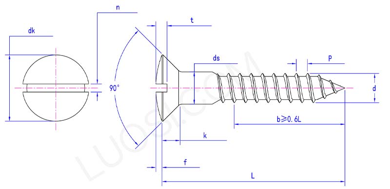 Slotted raised countersunk head wood screw parameter Slotted raised countersunk head wood screw parameter
